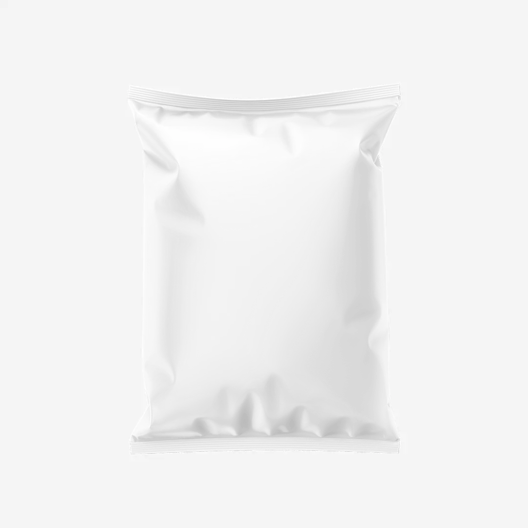 Snack package mockup showcasing the logo product on a plain background